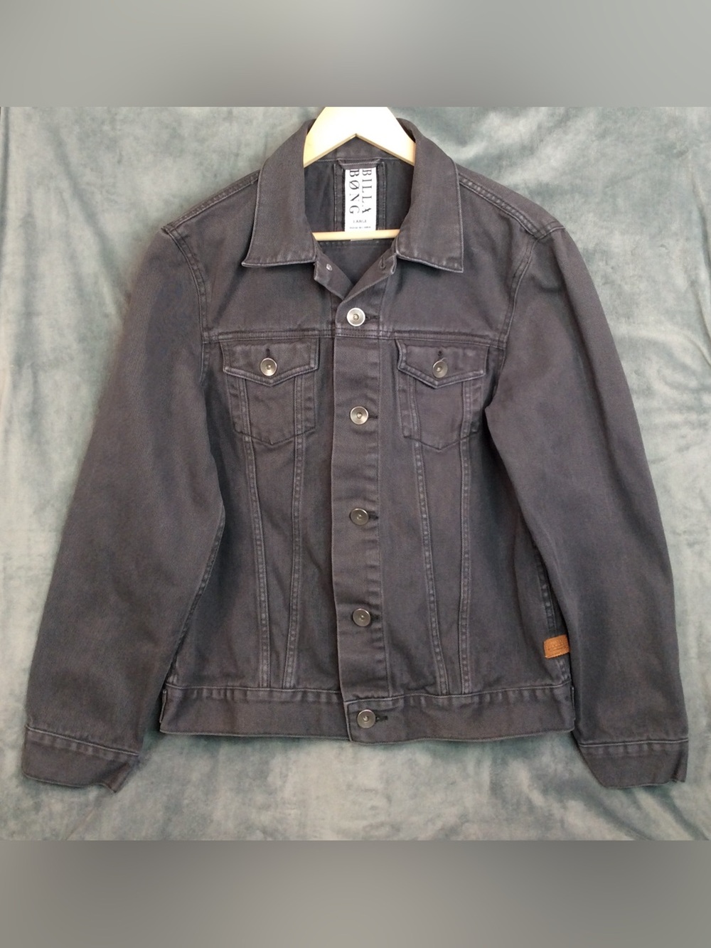 Billabong Men's Charcoal Button-Front Denim Jacket Garage Collection 100% Cotton